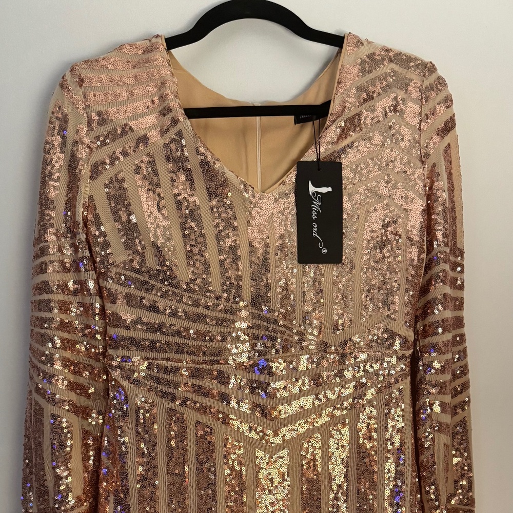 Champagne/Gold Boutique Sequin Mini Dress - L
